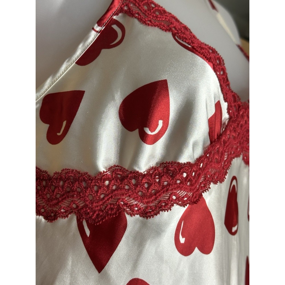 Vintage Jaclyn Smith Red Hearts Nightgown XS Lace Trim Satin Slip Dress Lingerie - Picture 6 of 15